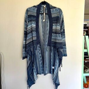 Moral Fiber Blue Aztec Knit Cardigan Women’s Size L NWT